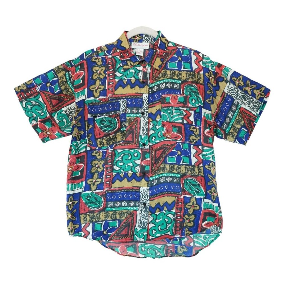 Vintage RARE Rhoda Lynne Men's Hawaiian Shirt Size‎ Small 100% Silk Short Sleeve